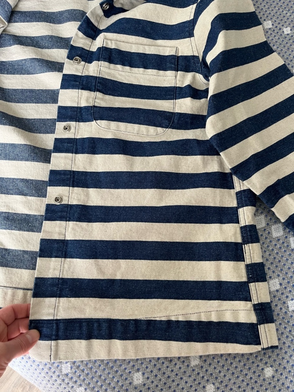 Carleen Navy and Cream Striped Button-Down Shirt Jacket - Picture 5 of 8